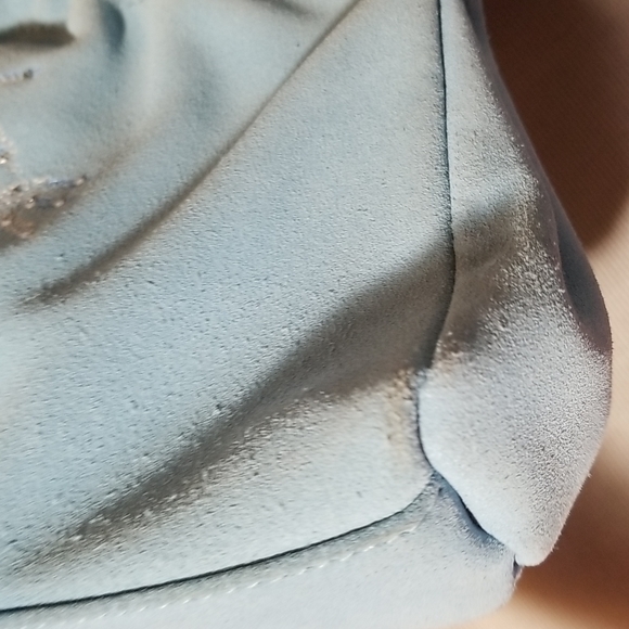 HYPE GENUINE SUEDE LEATHER BLUE PURSE WITH SPARKLY  PALM TREES ON IT - Picture 5 of 8